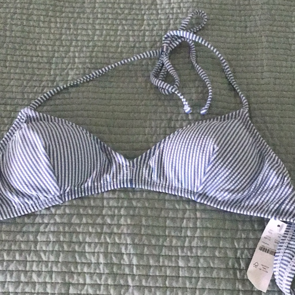 J. Crew Blue and White Striped Bikini Top